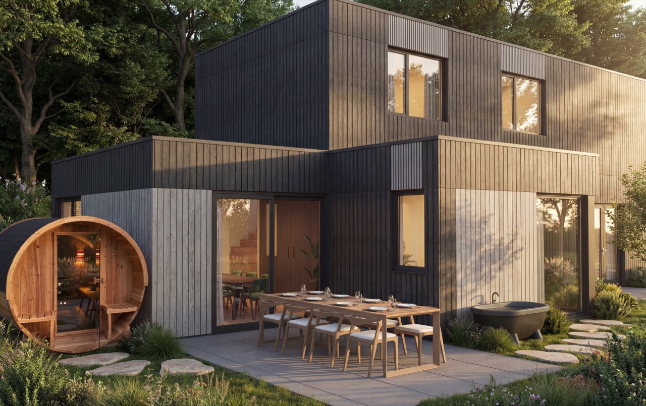 Buitenruimte visualisatie met wellness